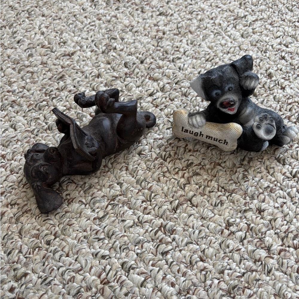 Black Dog Ceramic Figurines - Reading, Laughing - Cute!